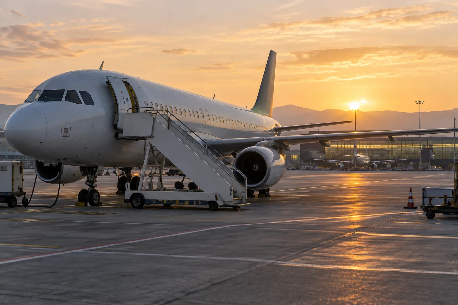Immagine di contesto generata con IA: Aeromobile passeggeri fermo su un piazzale aeroportuale.
